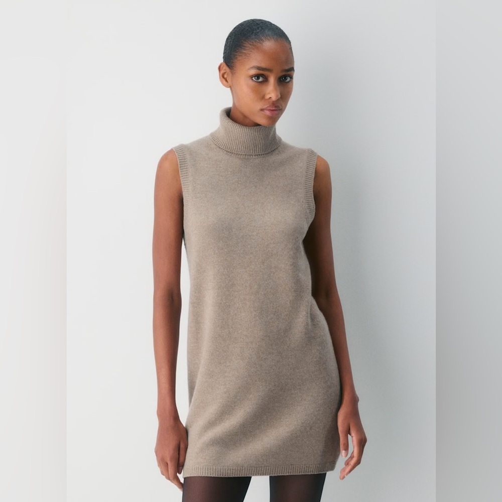 NWT Aritzia Wilfred Flanders Wool Cashmere Turtleneck Micro Dress in Taupe
